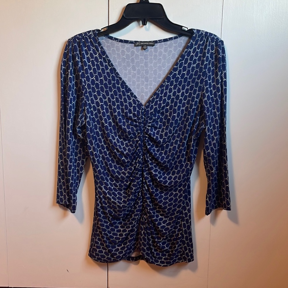 Navy Adrianna Papell Vneck Blouse Size M